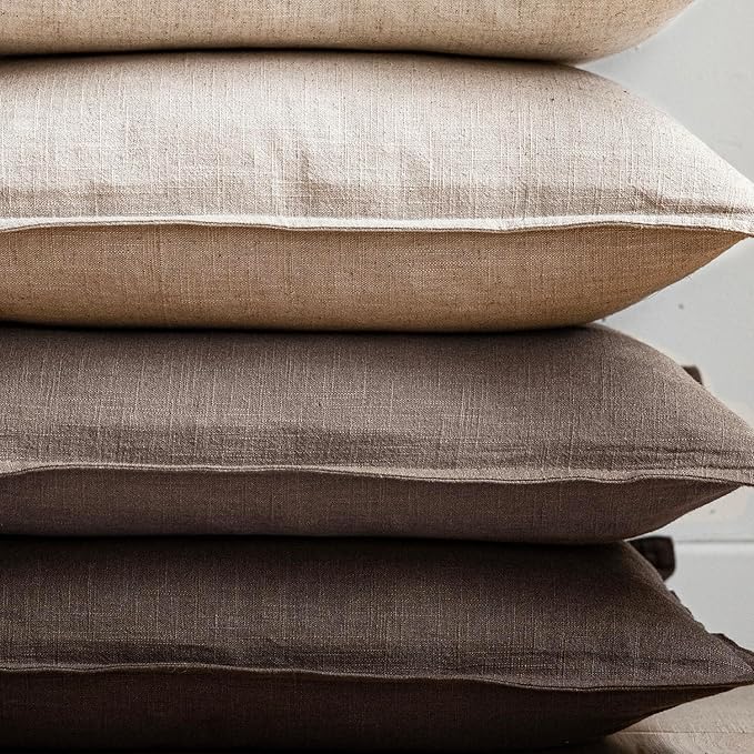 Foindtower Set of 2, Decorative Linen Soild Throw Pillow Covers Soft Accent Euro Cushion Case Farmhouse Neutral Pillowcase for Chair Couch Sofa Bedroom Living Room Home Decor 20 x 20 Inch Light coffee