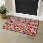 Ramanta Home Jute Chindi Braided Rug Boho 24x36 Inch Natural Multi Farmhouse Burlap Small Patio Rugs Ideal for Bedroom, Living Room, Entrance, Indoor| Bohomeain Acent Carpet Door Mat for Home Decor