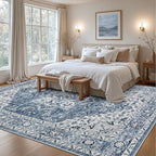 Area Rugs 10x14 Living Room Rug: Washable Rug Soft Vintage Boho Medallion Carpet Indoor Floor Non-Slip Stain Resistant Large Carpets for Bedroom Dining Room Farmhouse Nursery Home Office Blue