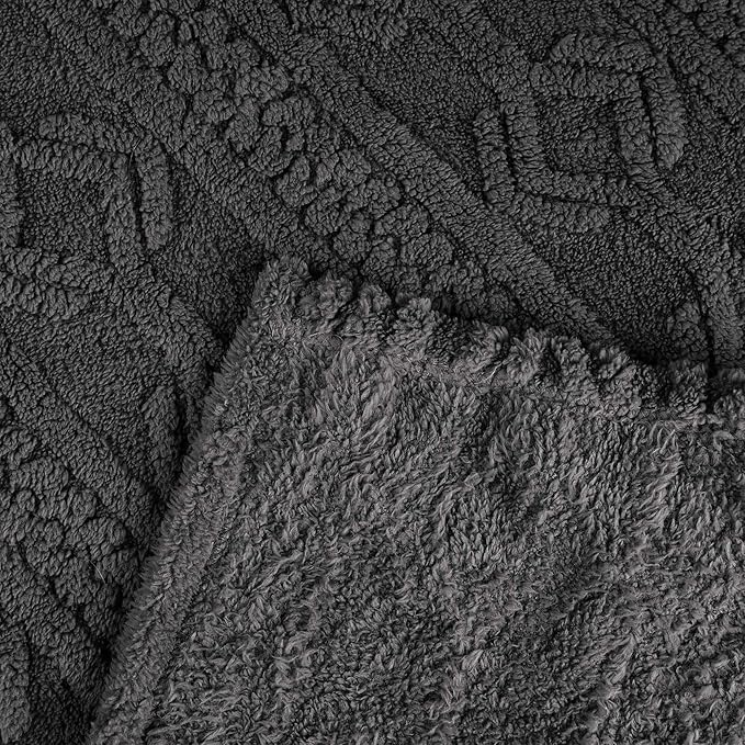 Superior Fleece Boho Jacquard Blanket, Decorative Blankets for Bedroom, Sofa, Fuzzy, Plush, Fluffy, Soft, Cute Room Decor, Beautiful Cover, Comfort Essentials, Arctic Collection, Twin, Charcoal