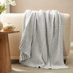 Amélie Home Chevron Chenille Knit Throw Blanket for Couch, Cozy Texture Decorative Soft Blanket for Sofa & Chair, 60"x80", Light Grey