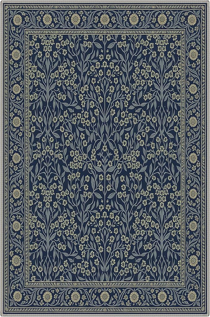 GENIMO Area Rug 2x3 Doormat, Machine Washable Low Pile Rugs, Small Retro Chenille Entryway Mat for Entrance, Hallway, Kitchen and Corridor, Floral Navy