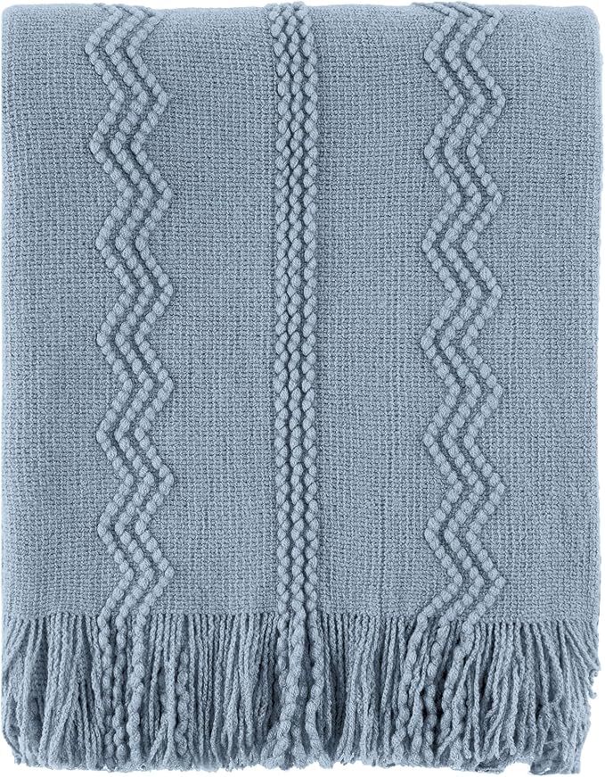 BATTILO HOME Bluish Grey Throw Blanket for Couch, Soft Knit Throws with Tassels for Home Decor, Blue Blankets and Throws for Bed Sofa, 50"x60"