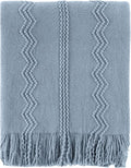 BATTILO HOME Bluish Grey Throw Blanket for Couch, Soft Knit Throws with Tassels for Home Decor, Blue Blankets and Throws for Bed Sofa, 50"x60"