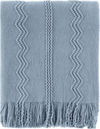 BATTILO HOME Bluish Grey Throw Blanket for Couch, Soft Knit Throws with Tassels for Home Decor, Blue Blankets and Throws for Bed Sofa, 50"x60"