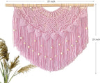 Youngeast Large Macrame Wall Hanging Boho Beaded Curtain for Window Macrame Bedroom Headboard Living Room Wall Art Tassel Tapestry Bohemian Woven Wall Decor 31" W X 25" H (Pink)