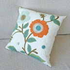 vctops Floral Embroidered Pillow Covers 18x18 Inch Spring Summer Cotton Tufted Throw Pillow Cover Outdoor Garden Cushion Case for Sofa, Bed, Living Room (Flower G,18"x18")