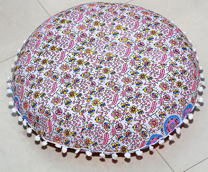 INDIAN CRAFT CASTLE Floor Pillow Cover, Large Cushions Cover Sitting for Adults, Floor Pillow Cover for Meditation or Yoga, Bench/Chair Cushion Cover 22 Inches Pink Yellow