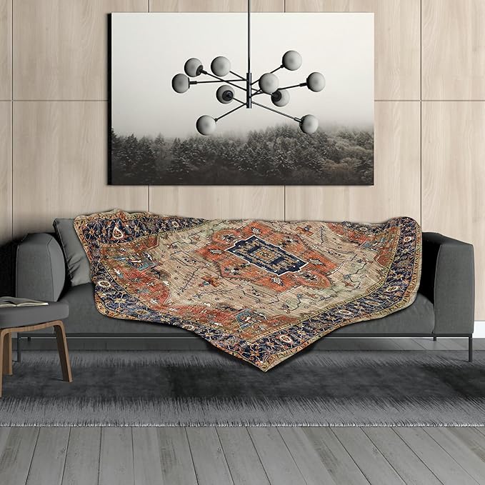 Aztec Terracotta Boho Blanket Soft Flannel Lightweight Vintage Bohemian Throw Blanket Cozy Warm Retro Western Carpet Blankets All Seasons Living Room Decor for Couch Chair Bed Sofa Office 40x50 inch