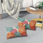 Blue Orange Burgundy Red Pillow Covers 12X20 Inch Set of 2, Spring Modern Geometry Dahlia Floral Decorative Rectangle Throw Pillow Covers Outdoor Farmhouse Cushion Case for Couch Sofa Bed Decor