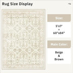 Area Rugs 5x7, Washable Rug, Stain Resistant 5x7 Area Rugs for Living Room Bedroom Dining Room, Vintage Gray Farmhouse Rug Beige