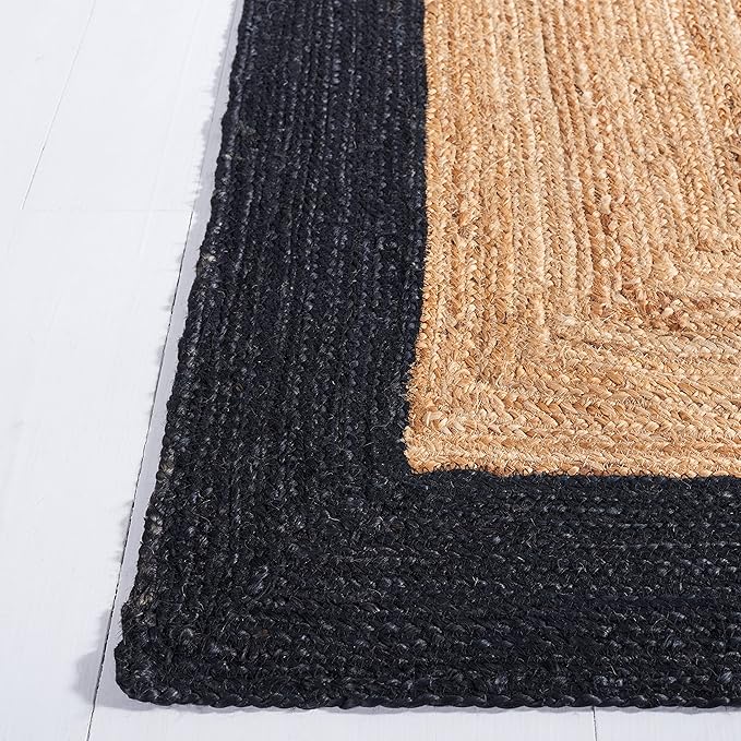 SAFAVIEH Area Rug 8x10 - Natural Fiber Collection - Large - Natural & Black, Handmade Flat Weave Jute Boho Farmhouse Rustic Border, Ideal for Living Room, Bedroom, Dining Space (NFB852Z)