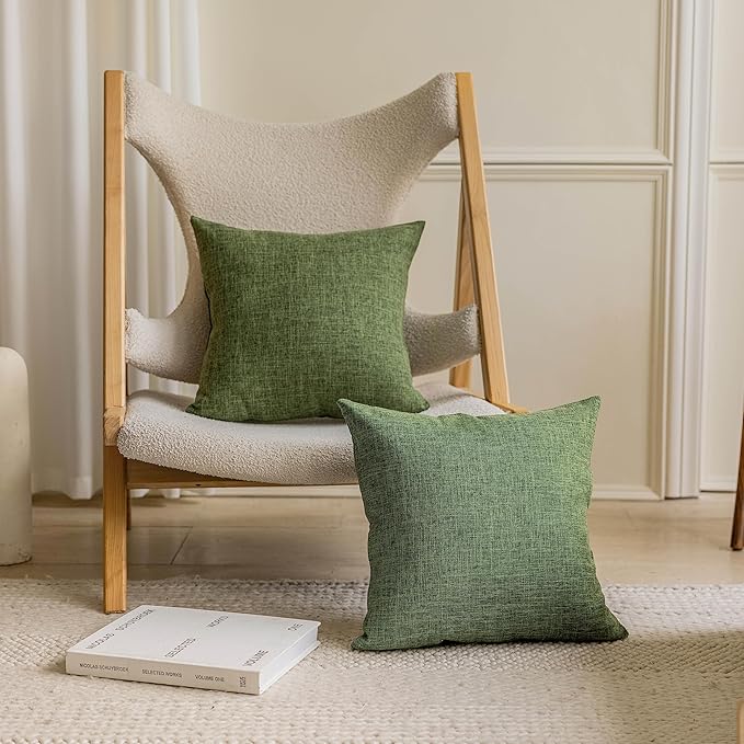 Home Brilliant Set of 4 Green Spring Pillow Covers 18x18 Farmhouse Lined Linen Pillow Covers Square Cushion Covers 45cm for Couch Sofa Bedroom Living Room Decor, 18 x 18 Inch, Green