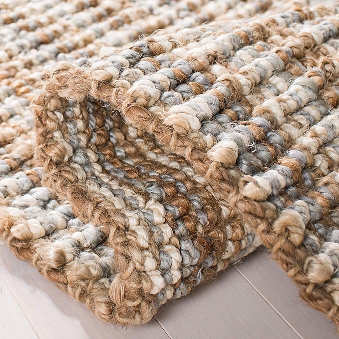 SAFAVIEH Area Rug 10x14 - Natural Fiber Collection - Large - Grey & Natural Brown, Handmade Jute, Farmhouse Style, Chunky Textured Thick Pile (NF447K)