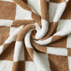WRENSONGE Checkered Throw Blanket, Burnt Orange Soft Cozy Fluffy Warm Hand Made Throw Blankets for Couch, Sofa, Chair, Bed, Camping, Picnic, Travel Lightweight Bed Blanket - 60"*80"