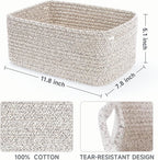 3-Pack Small Storage Baskets for Organizing | Woven Shelf Toy Basket | Rope Baskets for Gifts Empty | Closet Organizer Bins with Handles | Cube Decorative Box | 11.8×7.8×5.1” | Mixed brown