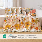 Boho Throw Blanket for Home Decor,Ultra Soft Throw Rustic Classic Quilt,100% Cotton Muslin Blankets for Adults, Reversible Woven Decorative Blanket for Bed Layering Use, Colorful Floral, 50"x60"