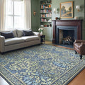 GENIMO 8x10 Washable Area Rug, Non-Slip Vintage Boho Floral Carpet, Soft Low-Pile Thin Living Room Rug for Bedroom, Dining Room, Nursery, Dark Blue