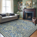 GENIMO 8x10 Washable Area Rug, Non-Slip Vintage Boho Floral Carpet, Soft Low-Pile Thin Living Room Rug for Bedroom, Dining Room, Nursery, Dark Blue