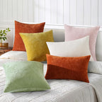 decorUhome Chenille Blush Pink Spring Valentine’s Day Throw Pillow Covers 16x16 Inch Set of 2, Decorative Soft Couch Pillow Covers Solid Dyed Accent Farmhouse Neutral Square Pillow Cases for Sofa