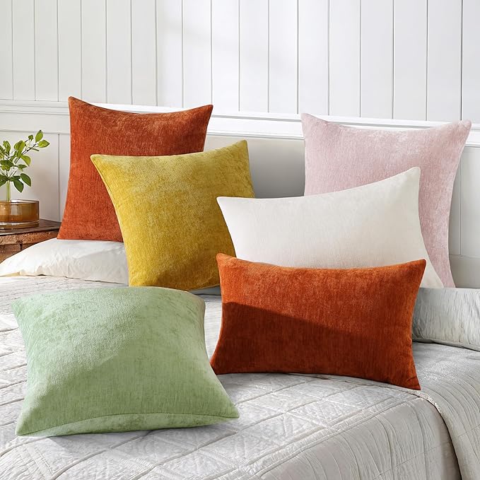 decorUhome Chenille Blush Pink Valentine’s Day Spring Euro Sham Throw Pillow Covers 26x26 Inch Set of 2, Decorative Soft Couch Pillow Covers Solid Accent Farmhouse Neutral Square Pillow Cases for Sofa