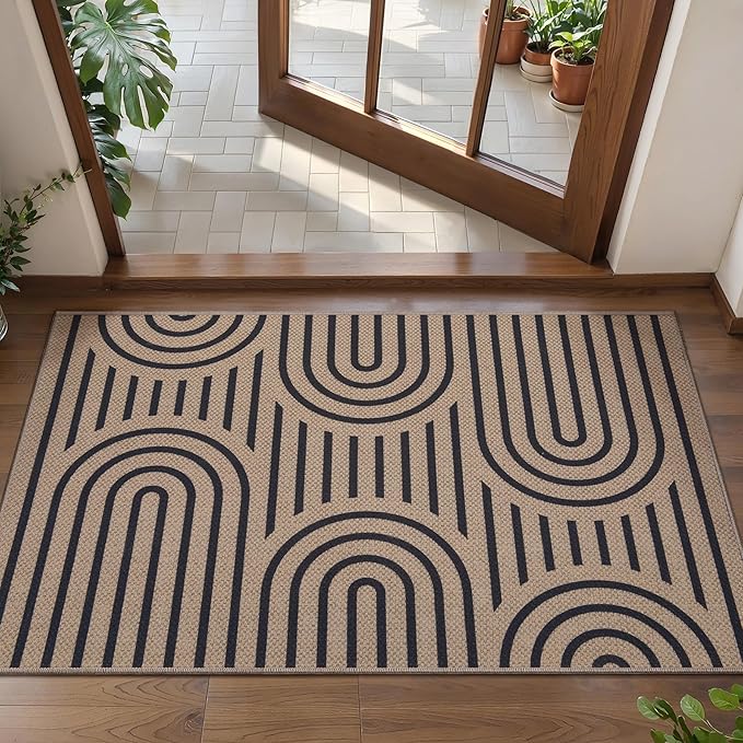Tangsoo Modern Easy Jute 2x3 Outdoor Washable Rug for Entryway,Non-Slip Rainbow Rug Farmhouse Small Throw Mats Neutral Indoor Floor Carpet for Entrance Front Porch Foyer Decor