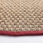 SAFAVIEH Area Rug 6' Round - Natural Fiber Collection - Natural & Red, Seagrass, Basketweave Pattern with Border (NF114D)