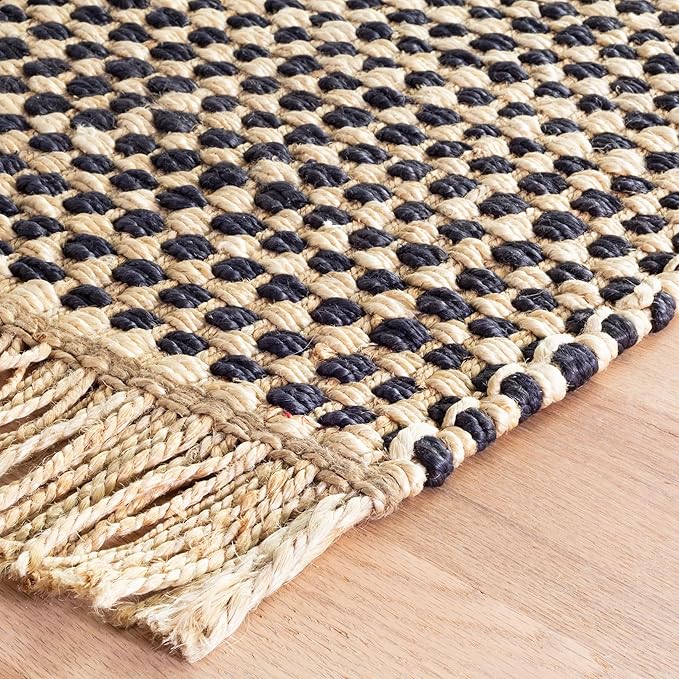 Dash & Albert Kuba Black Handwoven Jute Rug, 2.5 X 8 Feet, Black Geometric Pattern