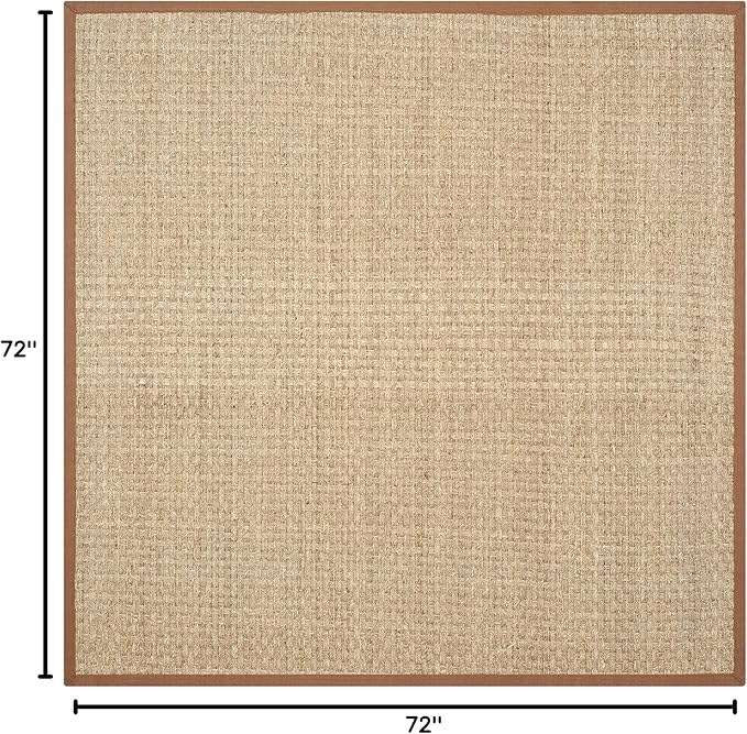 SAFAVIEH Area Rug 6' Square - Natural Fiber Collection - Natural & Brown, Seagrass, Basketweave Pattern with Border (NF114B)