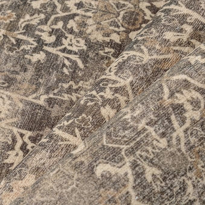 HUGEAR Area Rug 6x9 Retro Brown Machine Washable Living Room Rugs Distressed Vintage Floral Vacuumable Low Pile Carpet Bedroom Office Dining Room Laundry Room Non Slip Soft Lightweight