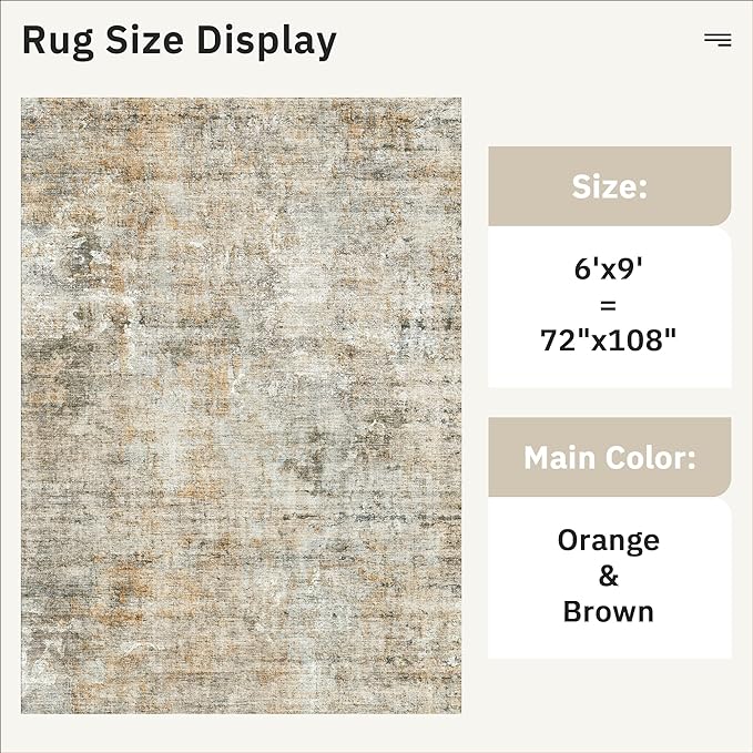 6x9 Abstract Area Rugs for Living Room 6 x 9 Washable Non Slip Low Pile Rugs for Bedroom Dining Room Foldable Thin Brown Grey