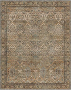 GENIMO 9x12 Area Rugs for Living Room, Machine Washable Non Slip Vintage Rugs, Low Pile Lightweight Chenille Print Rug for Bedroom, Dining Room, Home Office, Warm Taupe