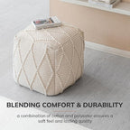Anji Mountain Pouf Ottoman Foot Rest, Handmade Ottoman Pouf, Comfortable Foot Stool, Decorative Floor Seating for Living Room Decor, Bedroom & Home Décor Accent - Ivory