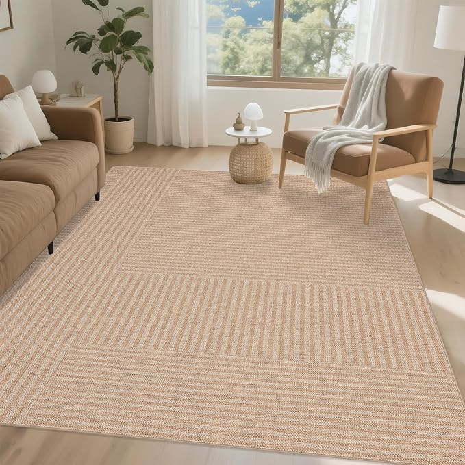 Easy Jute Rug 8x10: Indoor Outdoor Natural Boho Area Rugs for Living Room Patio Washable - Farmhouse Neutral Contemporary Large Carpet for Bedroom Dining Room Backyard Office Non Slip