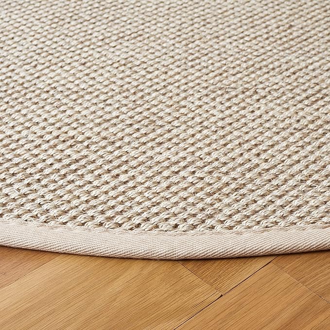 SAFAVIEH Area Rug 6' Round - Natural Fiber Collection - Marble & Beige, Sisal, Woven Design with Border (NF143C)