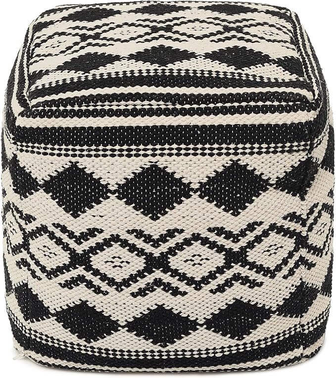 REDEARTH · UNSTUFFED Pouf Ottoman Cover Textured Cube Bean Bag Pouffe Footrest for Living Room, Bedroom, Nursery, Kidsroom; 100% Cotton(18"X18"X18", Linear Diamonds Black)