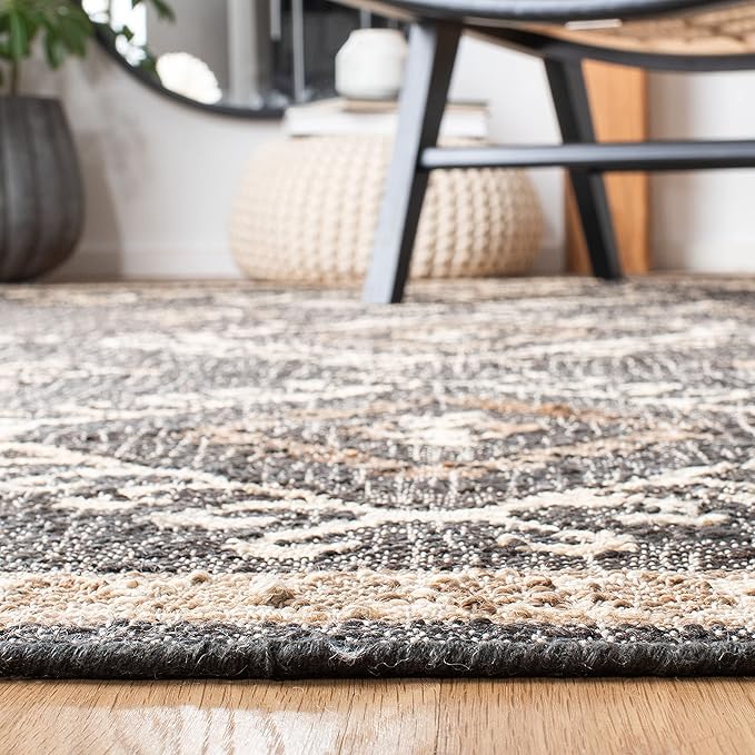 SAFAVIEH Kilim Collection X-Large Area Rug - 12' x 15', Black & Ivory, Handmade Flat Weave Jute, Ideal for High Traffic Areas in Living Room, Bedroom (KLM762Z)