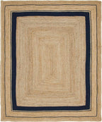 Unique Loom Braided Jute Collection Classic Quality Made Natural Hand Woven with Coastal Design Area Rug (8' 0 x 10' 0 Rectangular, Natural/ Navy Blue)