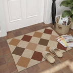 2x3 Checkered Easy Jute Kitchen Front Doormat Non Slip Washable Neutral Area Rug Diamond Non Shedding Low Pile Brown-Beige Checkerboard Floor Carpet for Farmhouse Entryway Porch Doorway