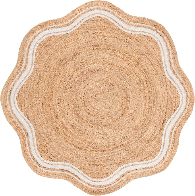 SAFAVIEH Natural Fiber Collection Area Rug - 6' x 6' Round Scallop, Natural/Bleach, Geometric Design, Ideal for High Traffic Areas in Living Room, Bedroom, Dining (NF359A)