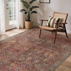 GENIMO 9x12 Area Rugs for Living Room, Machine Washable Non Slip Vintage Rugs, Low Pile Lightweight Chenille Print Rug for Bedroom, Dining Room, Home Office, Mocha Brick