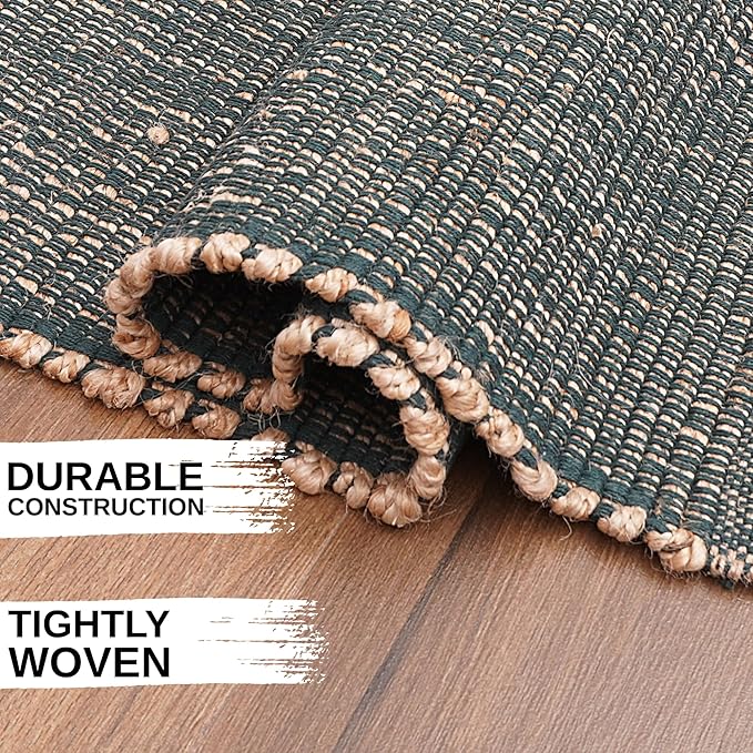 Green Jute & Cotton Braided Rug Runner 2' x 4' – Reversible Soft Accent Rug for Entryway, Kitchen, Bathroom
