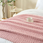 Throw Blanket for Couch, Dusty Pink Luxury Knitted Throws 50"x60", Textured Blankets with Handmade Fringe Tassels for Bed Sofa Decorative, Chunky Soft Farmhouse Boho Home Decor