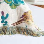Boho Throw Blanket for Bed 80”x90”, 100% Cotton Woven Blanket for Couch Sofa, Ultra Soft 4-Layer Muslin Quilt with Floral Printed, Farmhouse Bed Blanket/Cover for Living Room Decor