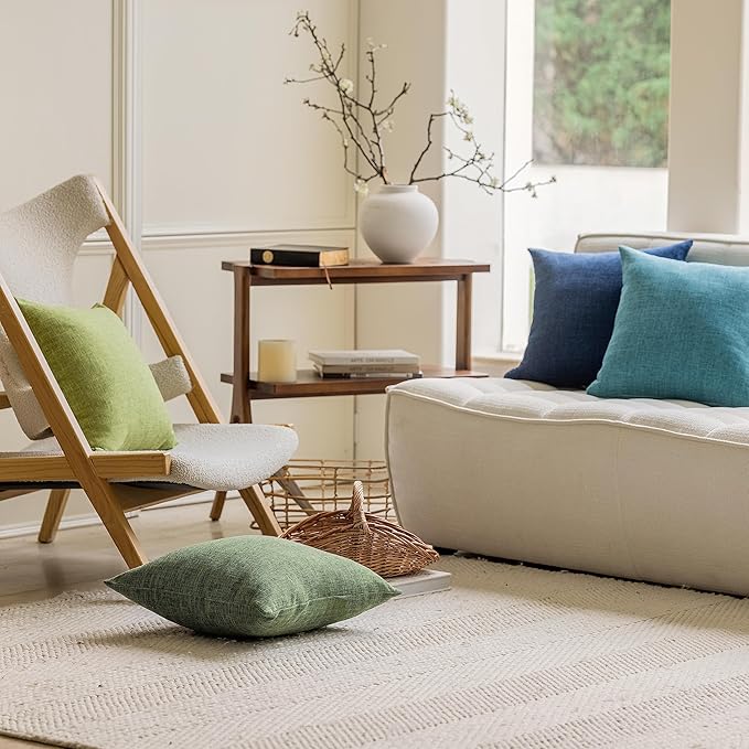 Home Brilliant Set of 4 Green Spring Pillow Covers 18x18 Farmhouse Lined Linen Pillow Covers Square Cushion Covers 45cm for Couch Sofa Bedroom Living Room Decor, 18 x 18 Inch, Green