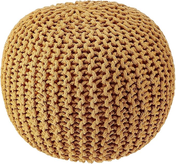 REDEARTH · Round Pouf Foot Stool Bean Bag Ottoman - Hand Knitted Boho Pouffe - Home Decor Poof - Stuffed Foot Rest for Living Room - Nursery - Bedroom - Patio (19.5"x19.5"x14") - Mustard, Set of 2