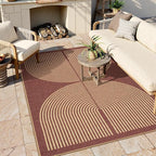 Lahome Enfys Modern Rainbow Easy Jute Outdoor Rug 5x7, Stain Resistant Red Dining Room Patio Rug, Farmhouse Non Slip Non Shedding Indoor Outdoor Carpet for Living Room Office Bedroom Deck Backyard
