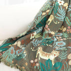 Boho Throw Blanket for Bed 100% Cotton Soft Lightweight Quilt Blanket Twin Forest Tiger Embroidery Home Decor Breathable Spring Bed Blankets,60"x80" All Season Throw for Sofa Couch Chair