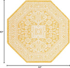 Rugs.com Outdoor Aztec Collection Rug – 5 Ft Octagon Yellow Flatweave Rug Perfect for Living Rooms, Kitchens, Entryways