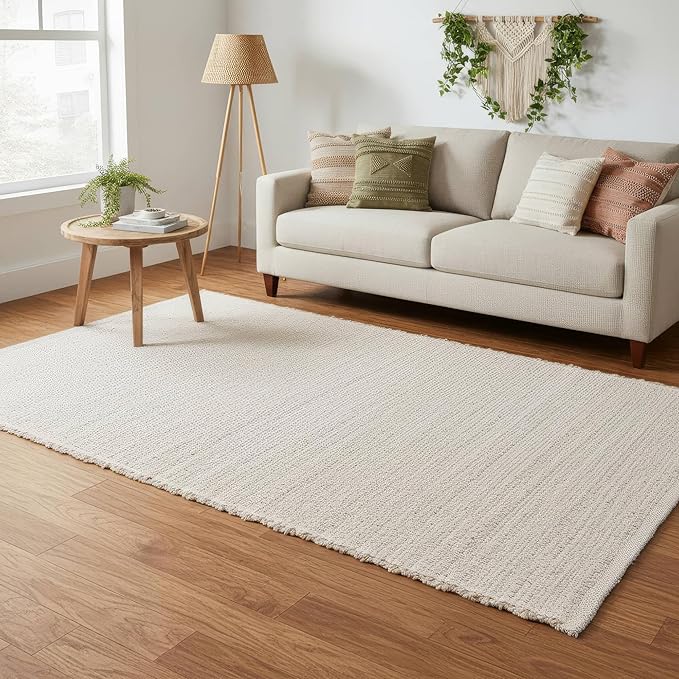 Jute & Cotton Rug 6x9 Natural Fiber Rug Braided Rugs for Bedroom- Farmhouse Woven Carpet - Mid-Century Modern Floor Covering for Bedroom Living Room, 6' x 9'